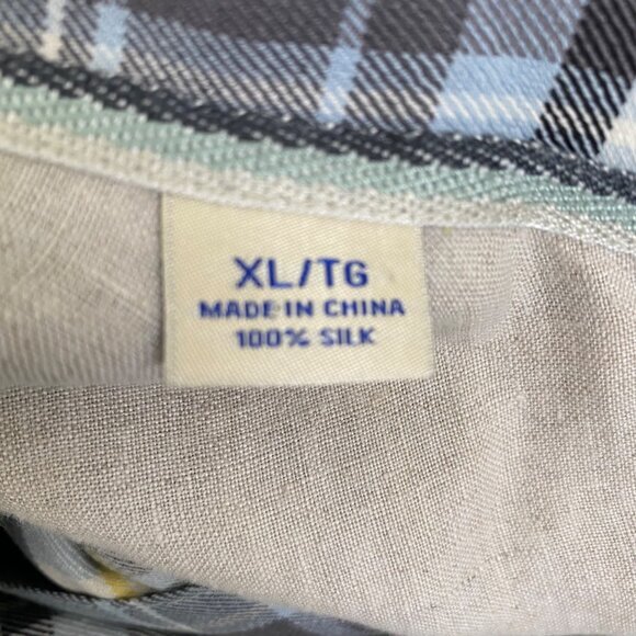 TOMMY BAHAMA Mens 100% Silk Size XL Blue & Green Plaid Button-Up Shirt - Picture 4 of 8
